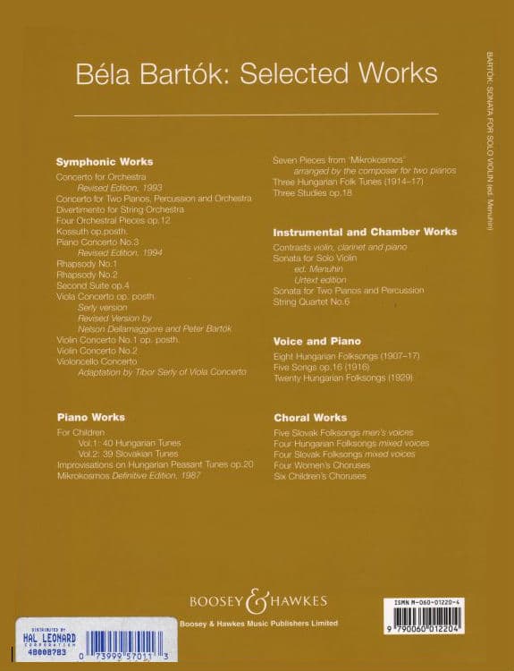 Bela Bartok - Sonata for Solo Violin, Sz 117 - Violin - edited by Yehudi Menuhin - Boosey and Hawkes - Image 3