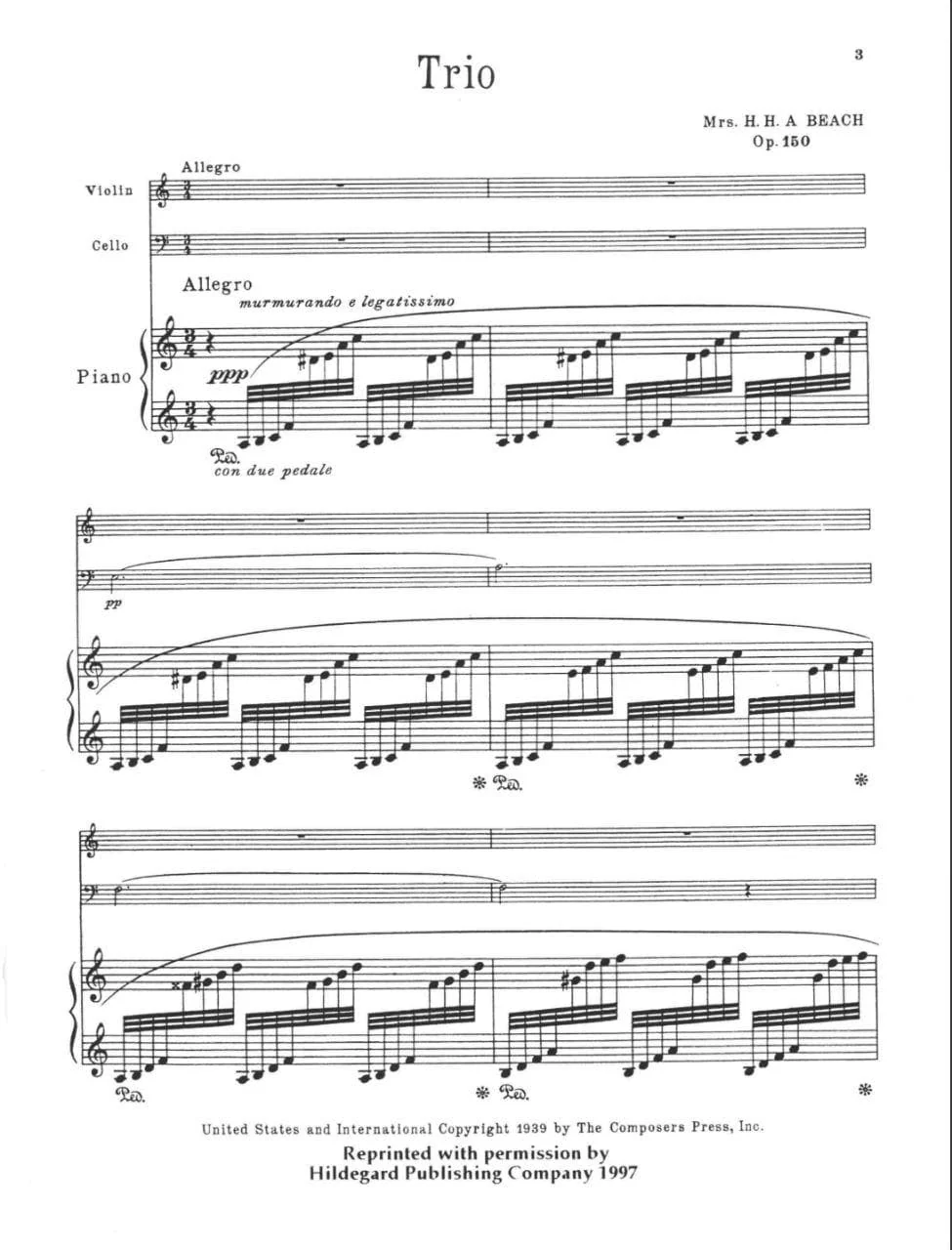 Beach, Amy - Piano Trio Op 150 for Violin, Cello and Piano - Hildegard Publication - Image 2