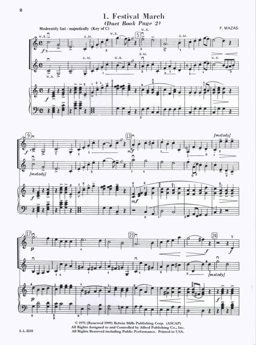 Applebaum, Samuel - Beautiful Music For Two String Instruments Volume 3 Piano Accompaniment - Arranged by Steiner - Belwin-Mills Publication - Image 3