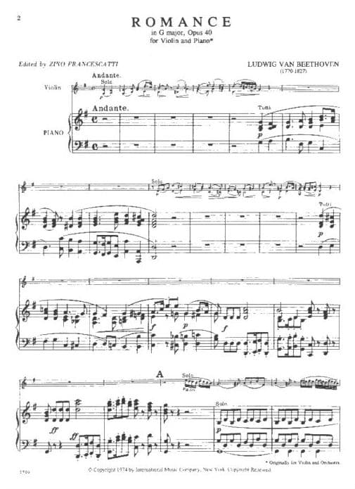 Beethoven, Ludwig - Two Romances, Op 40 and 50 - Violin and Piano - edited by Zino Francescatti - International Music Company Edition - Image 2