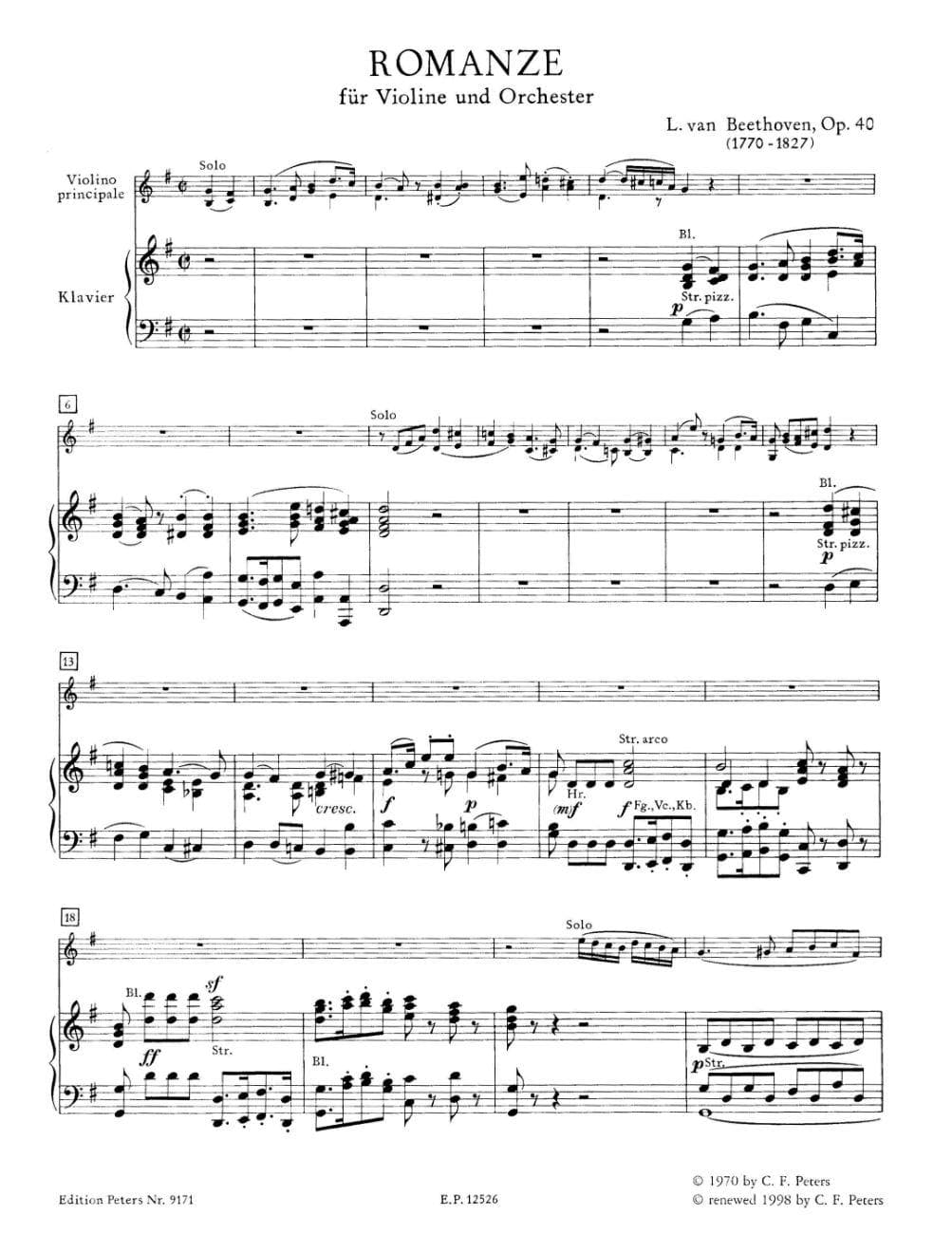 Beethoven, Ludwig - Two Romances, Op 40 and 50 - Violin and Piano - edited by Igor Oistrakh - Edition Peters - Image 2