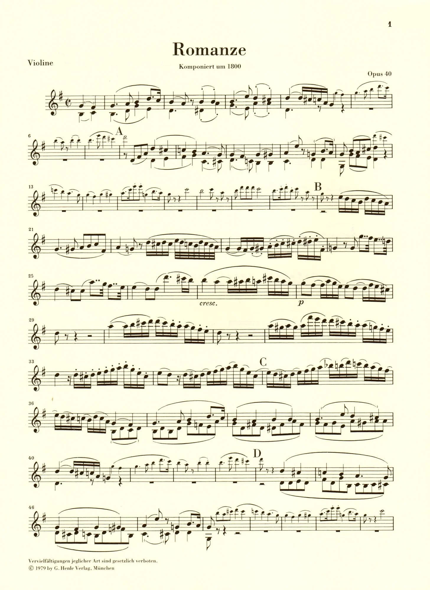 Beethoven, Ludwig - Two Romances, Op 40 and 50 - Violin and Piano - edited by Wolfgang Schneiderhan - G Henle Verlag URTEXT - Image 2