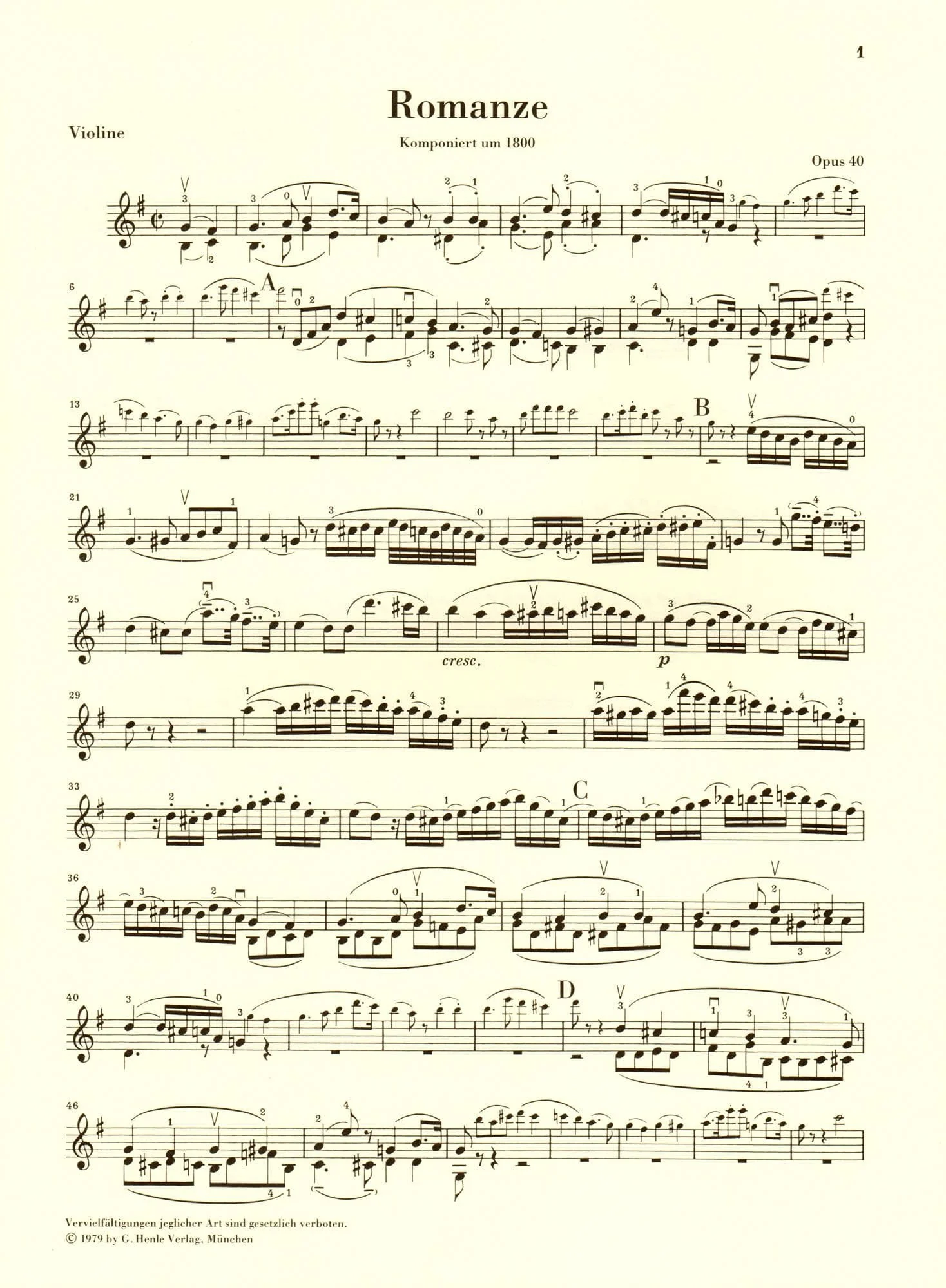 Beethoven, Ludwig - Two Romances, Op 40 and 50 - Violin and Piano - edited by Wolfgang Schneiderhan - G Henle Verlag URTEXT - Image 3