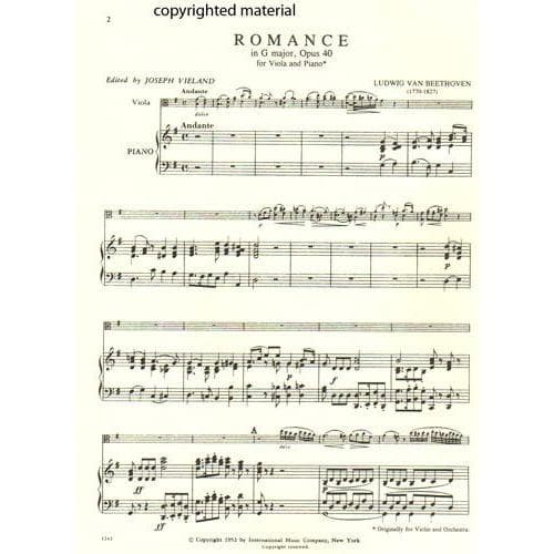 Beethoven, Ludwig - 2 Romances Op 40 and 50 for Viola and Piano - Arranged by Vieland - International Edition - Image 2