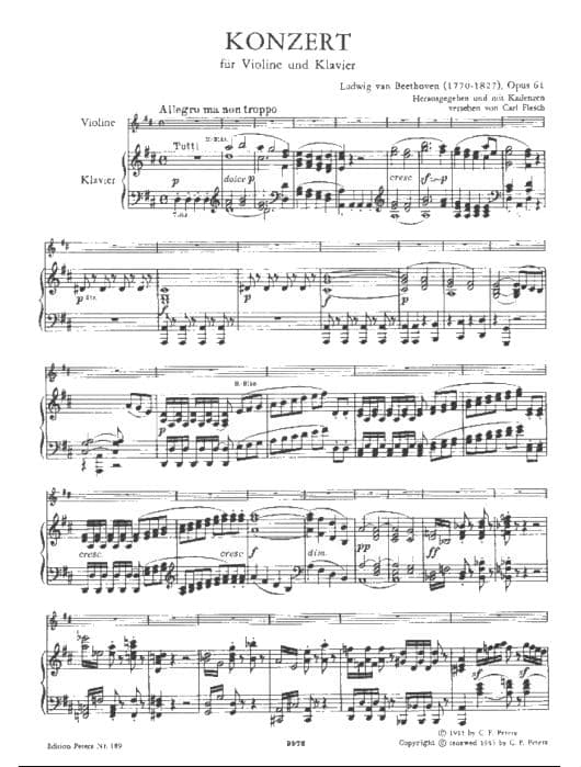 Beethoven, Ludwig - Concerto in D Major Op 61 for Violin and Piano - edited by Flesch - Peters Edition - Image 2
