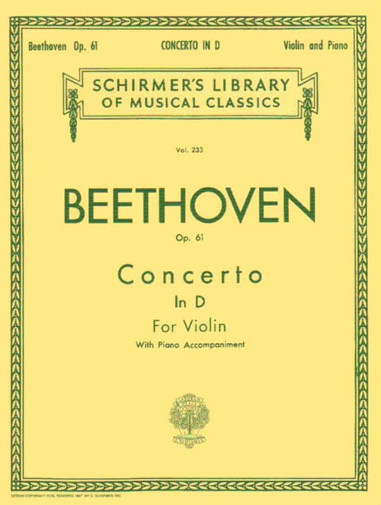 Beethoven, Ludwig - Concerto in D Major Op 61 - Violin and Piano Accompaniment - edited by Schradieck - Schirmer Edition