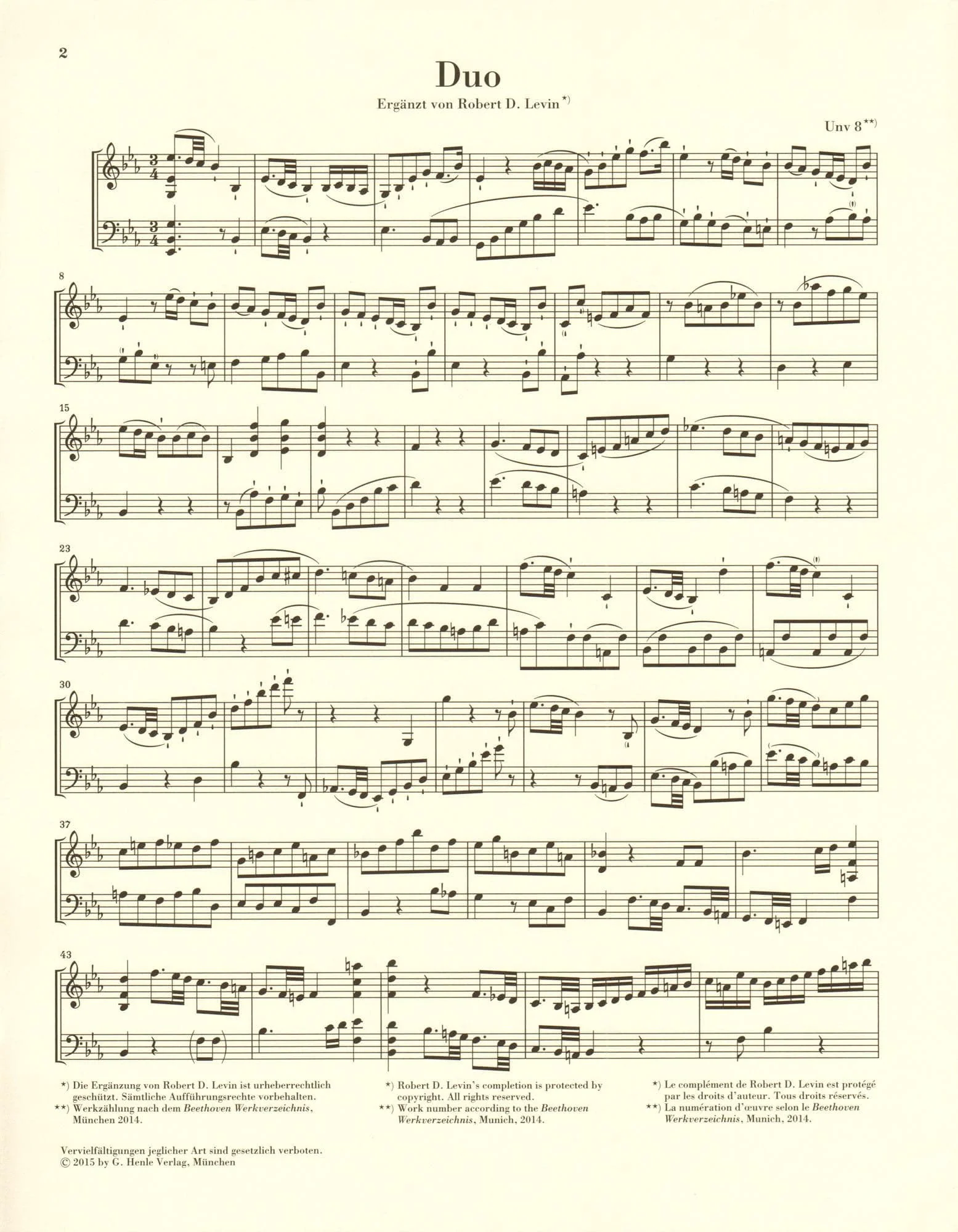 Beethoven - Duet Fragment - for Violin and Cello - edited and completed by Robert D. Levin - G Henle URTEXT - Image 4