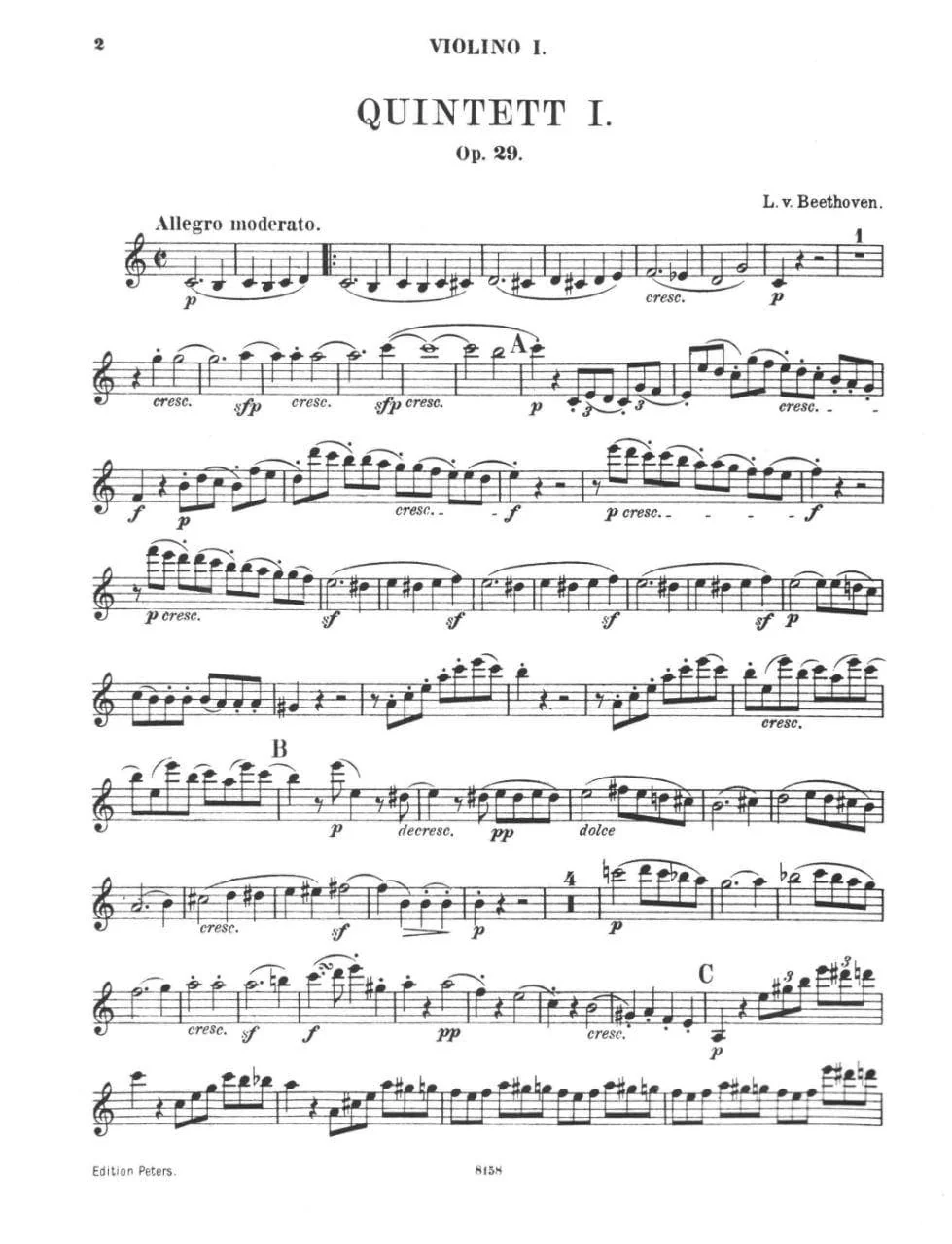 Beethoven, Ludwig - 4 Quintets Op 4, 29, 104, 137 for Two Violins, Two Violas and Cello - Peters Edition - Image 2