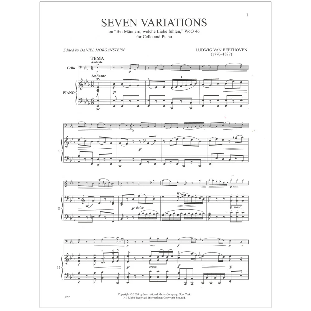 Beethoven, Ludwig - Seven Variations on "Bei Männern, welche Liebe fühlen," WoO 46 - Cello and Piano - International Music Co. - Image 3