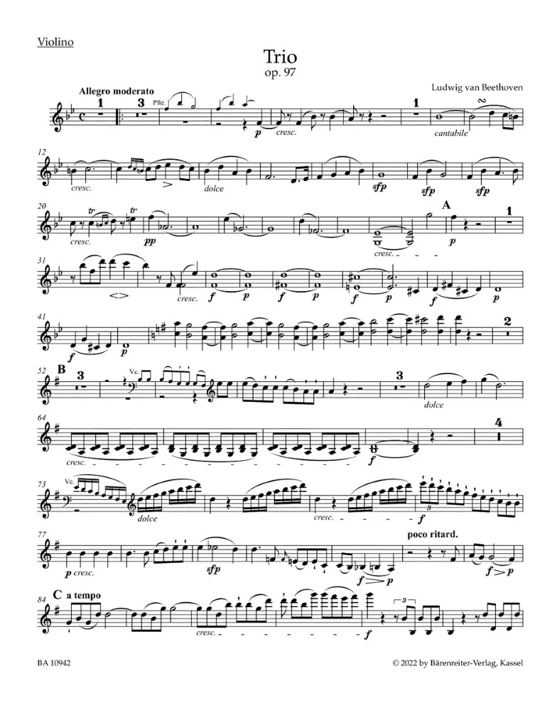 Beethoven, Ludwig - Trio in B-flat Major, Op 97 - Barenreiter URTEXT - Image 4