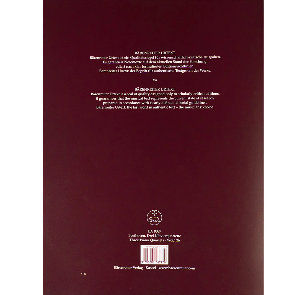 Beethoven, Ludwig van - Three Quartets for Pianoforte, Violin, Viola and Violoncello WoO 36 - Image 3