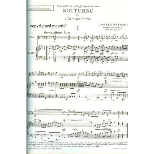 Beethoven, Ludwig - Notturno In D Major Op 42 for Viola and Piano - Schott Edition - Image 2