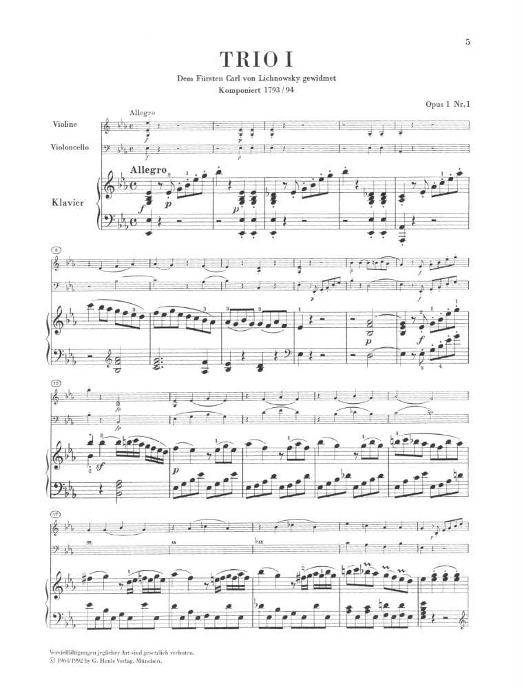 Beethoven, Ludwig - Piano Trios Volume 1 for Violin, Cello and Piano - Henle Verlag URTEXT Edition - Image 3