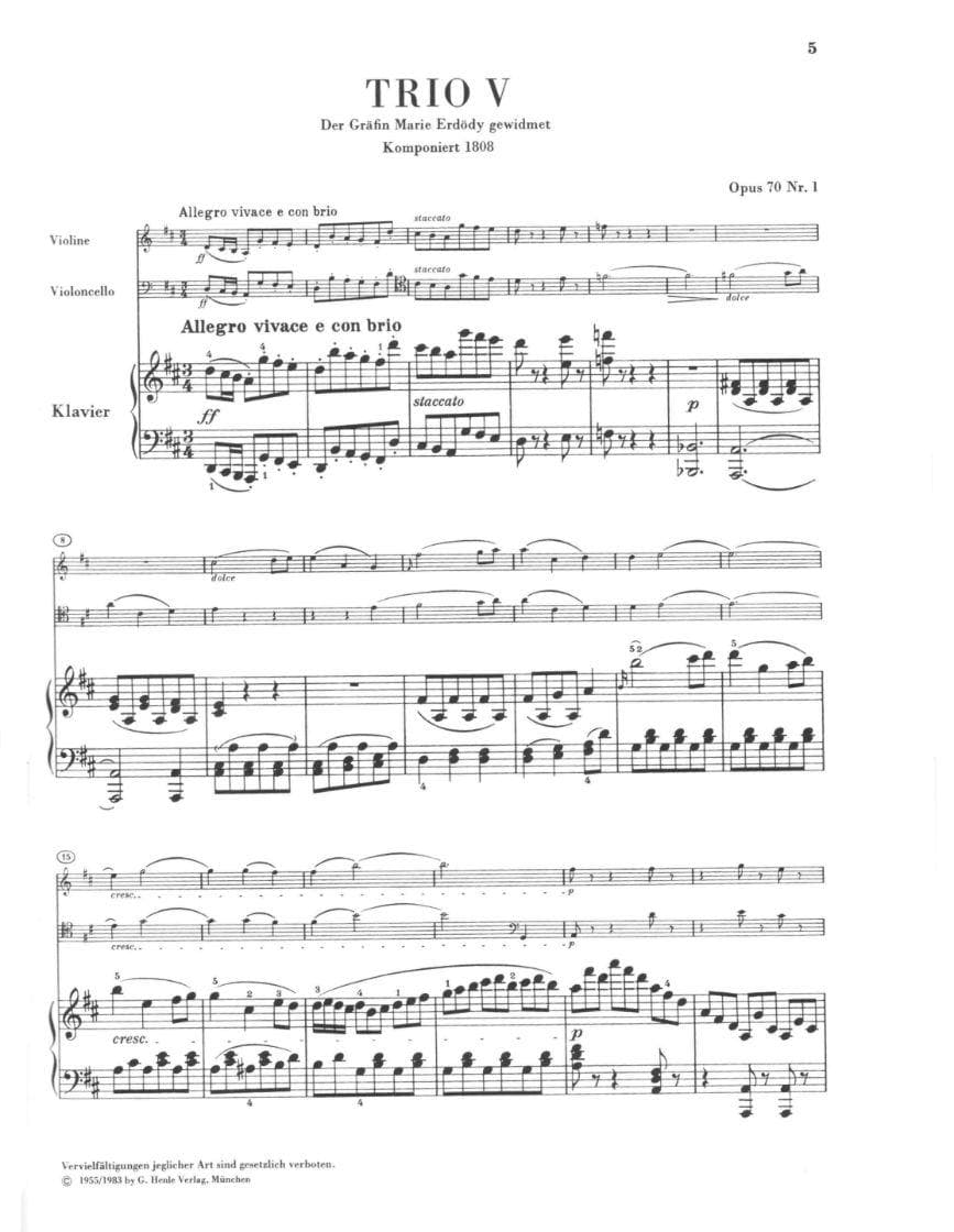 Beethoven, Ludwig - Piano Trios Volume 2 for Violin, Cello and Piano - Henle Verlag URTEXT Edition - Image 2