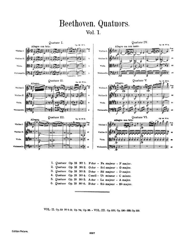 Beethoven, Ludwig - 6 String Quartets Op 18 for Two Violins, Viola and Cello - Arranged by Moser - Peters Edition - Image 2