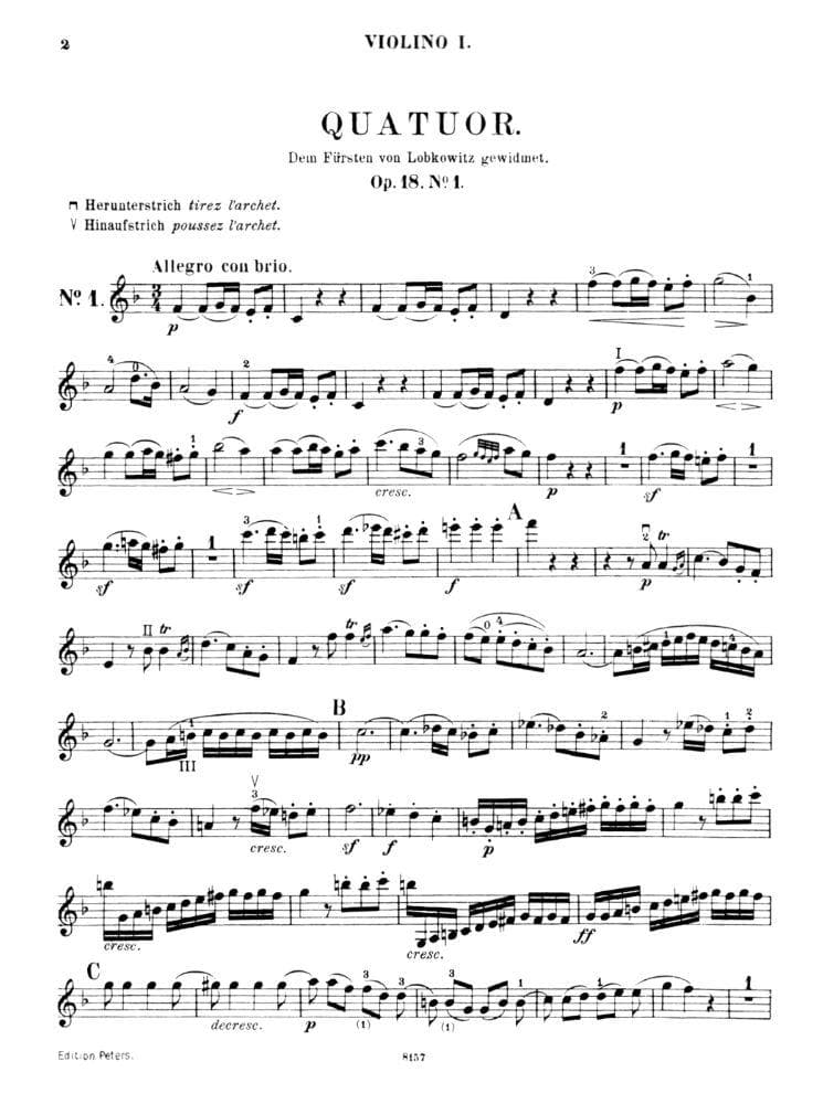 Beethoven, Ludwig - 6 String Quartets Op 18 for Two Violins, Viola and Cello - Arranged by Moser - Peters Edition - Image 3