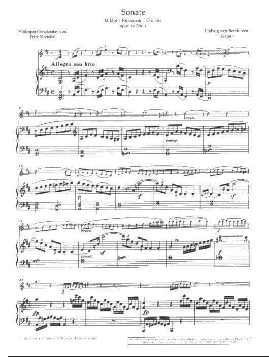 Beethoven, Ludwig - Sonata No 1 in D Major Op 12 - Violin and Piano - Arranged by Kreisler - Schott Edition - Image 2