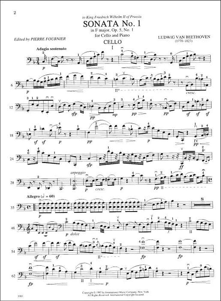 Beethoven, Ludwig - Sonata No 1 in F Major Op 5 for Cello and Piano - Arranged by Fournier - International Edition - Image 2