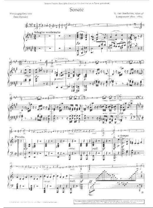Beethoven, Ludwig - Sonata No 9 in a minor "Kreutzer" Op 47 - Violin and Piano - edited by Fritz Kreisler - Schott Edition - Image 2