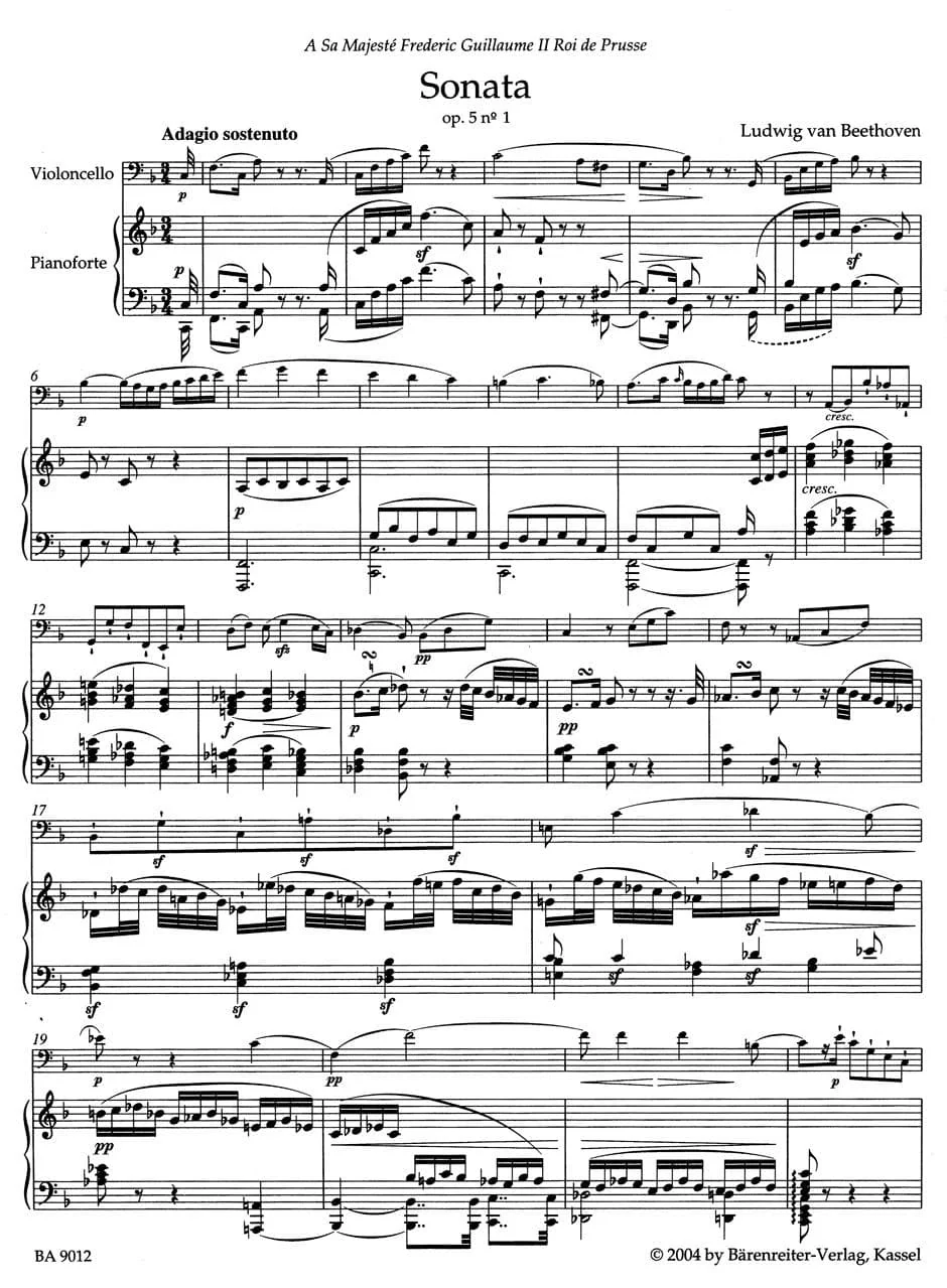 Beethoven, Ludwig - Sonatas Op 5, 69, 102 for Cello and Piano - Edited by Del Mar - Barenreiter URTEXT Edition - Image 2