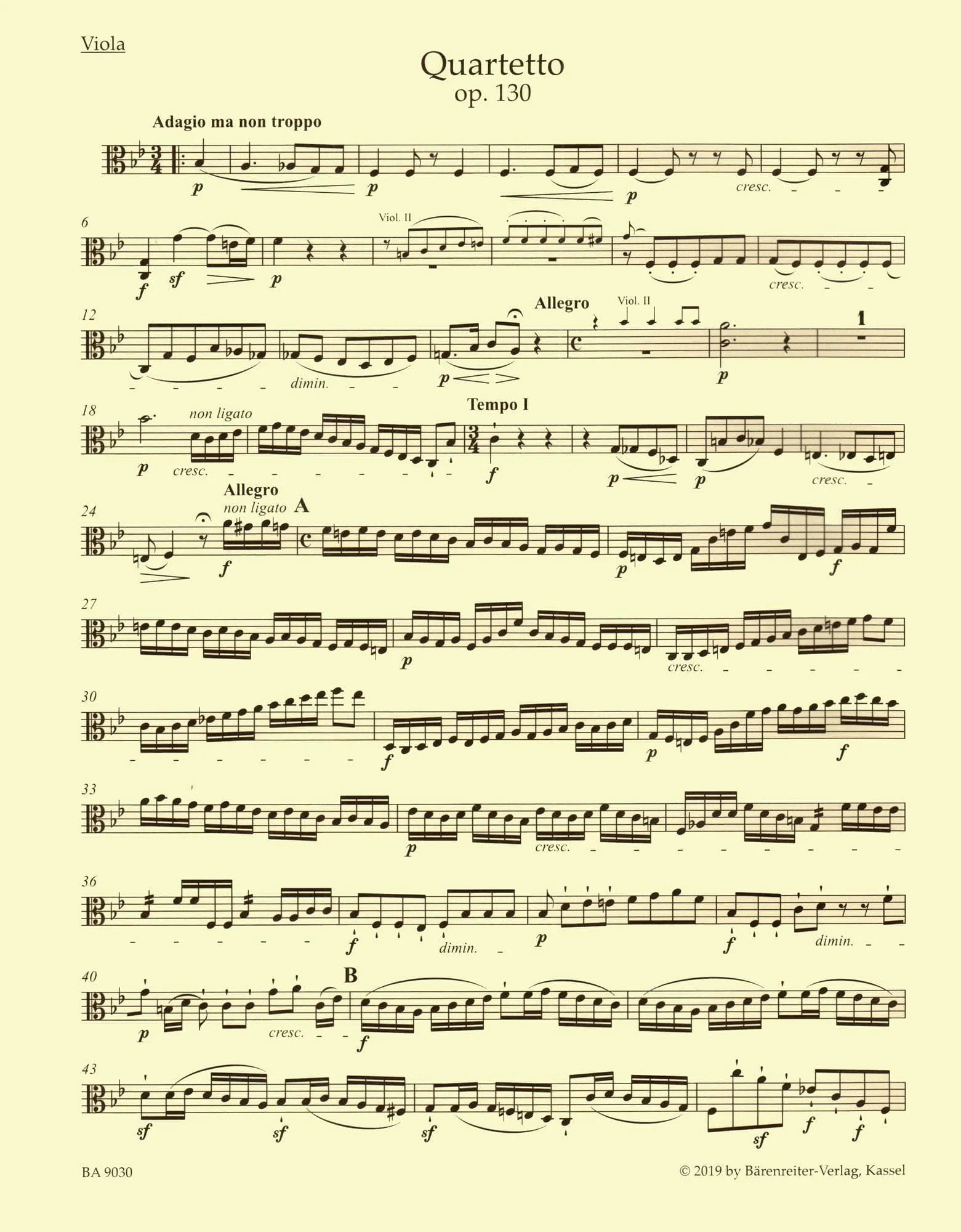 Beethoven, Ludwig - String Quartet in B-flat Major, Op 130 - Parts ONLY - edited by Jonathan Del Mar - Barenreiter URTEXT - Image 4