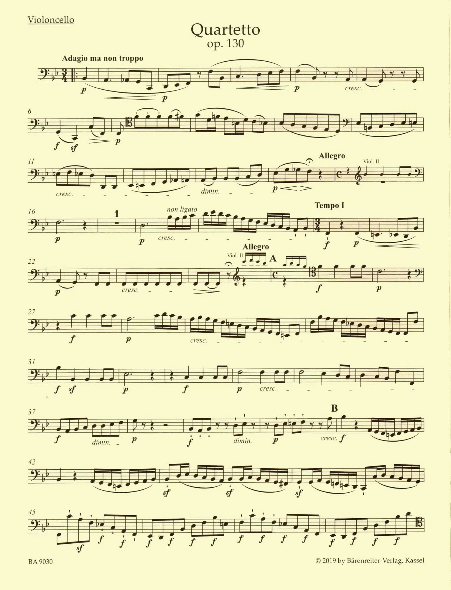 Beethoven, Ludwig - String Quartet in B-flat Major, Op 130 - Parts ONLY - edited by Jonathan Del Mar - Barenreiter URTEXT - Image 5