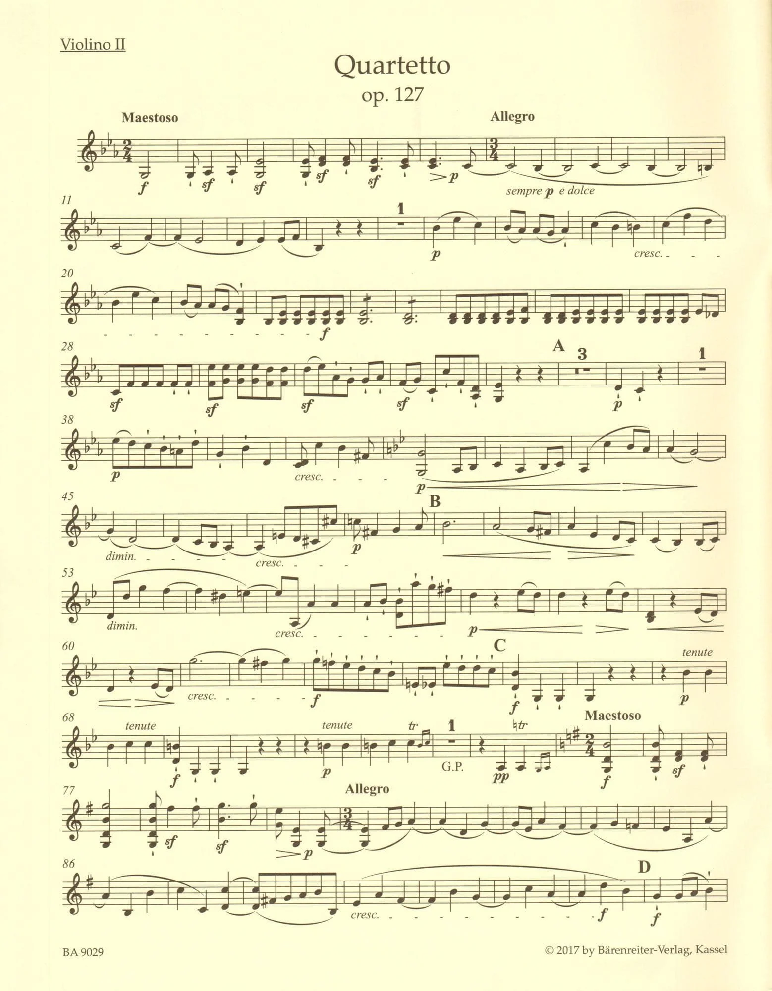 Beethoven, Ludwig van - String Quartet in E-flat major, op. 127 - Parts ONLY - edited by Jonathan Del Mar - Barenreiter URTEXT - Image 5