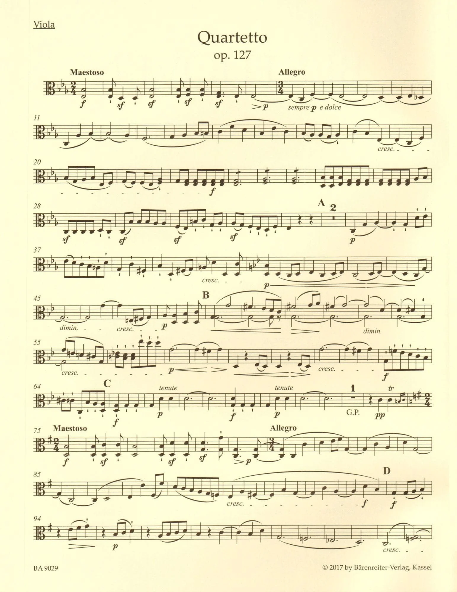 Beethoven, Ludwig van - String Quartet in E-flat major, op. 127 - Parts ONLY - edited by Jonathan Del Mar - Barenreiter URTEXT - Image 6