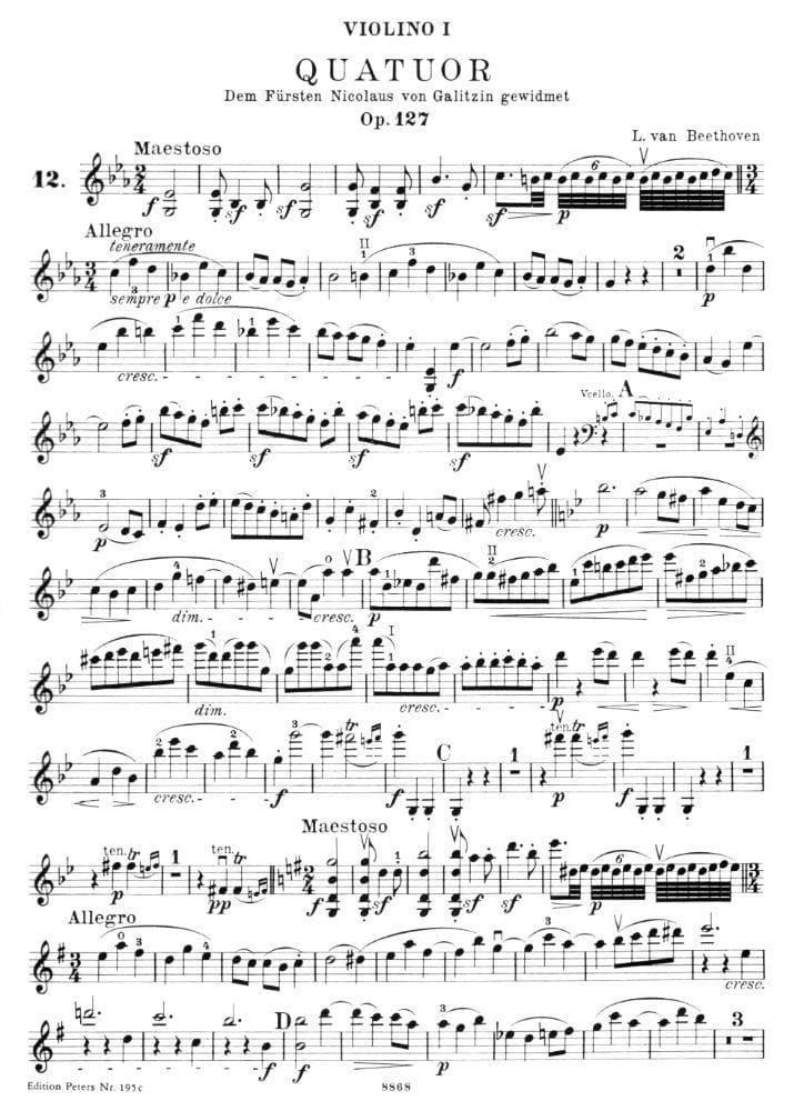 Beethoven, Ludwig - String Quartets Op 127, 130-133, 135 for Two Violins, Viola and Cello - Arranged by Moser - Peters Edition - Image 3