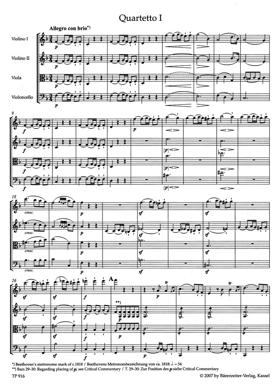 Beethoven, Ludwig - String Quartets, Op 18 - Study Score - edited by Jonathan Del Mar - Barenreiter URTEXT - Image 2