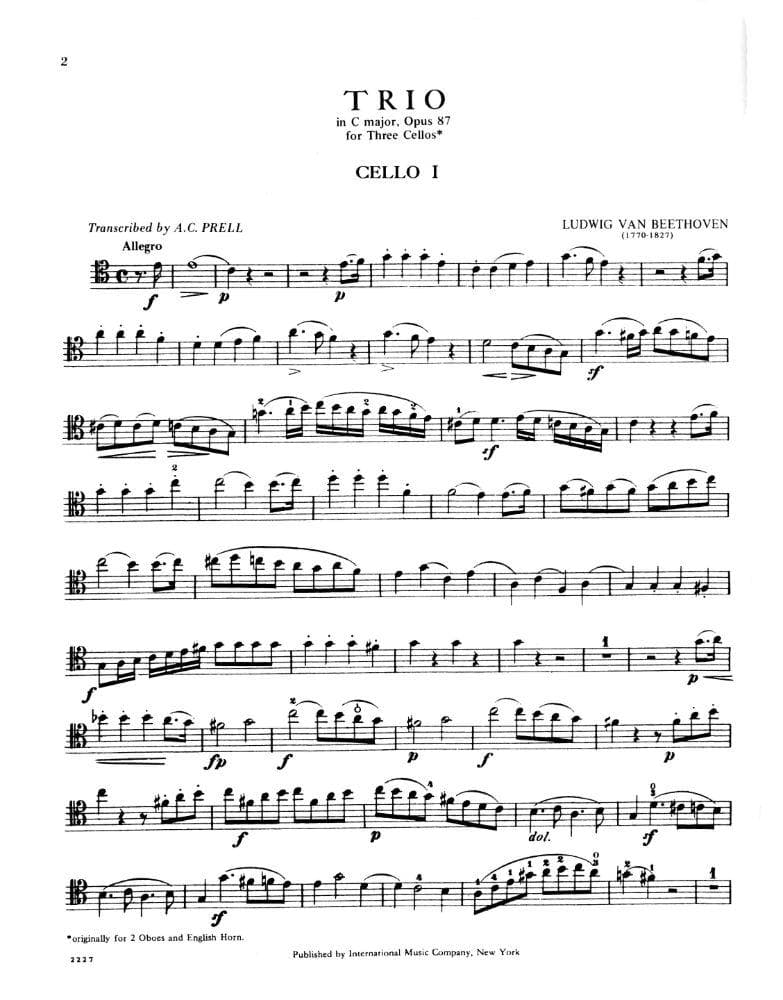 Beethoven, Ludwig - Trio In C Major Op 87 for Three Cellos - Arranged by Prell - International Edition - Image 2