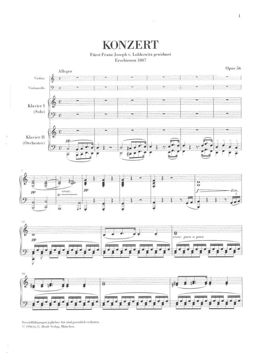 Beethoven, Ludwig - Triple Concerto in C Major Op 56 for Violin, Cello and Piano - Henle Verlag URTEXT Edition - Image 2