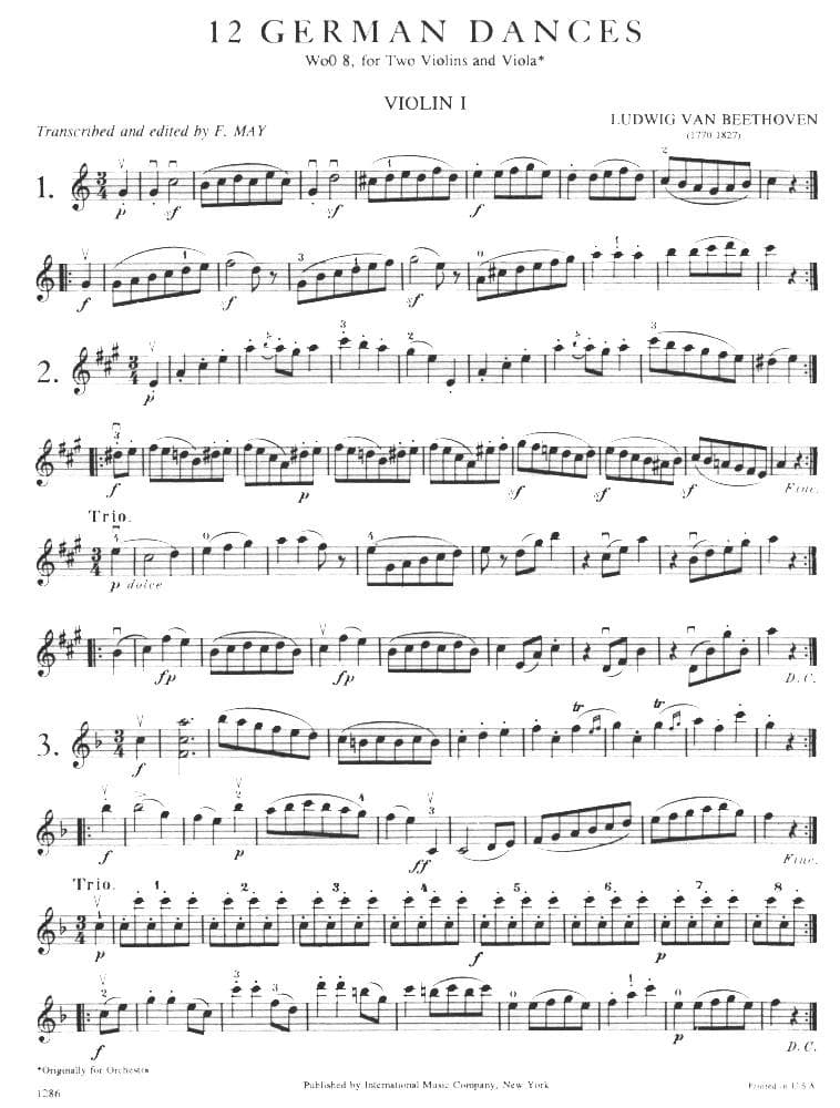 Beethoven, Ludwig - 12 German Dances WoO 8 for Two Violins and Viola - Arranged by May - International Edition - Image 2