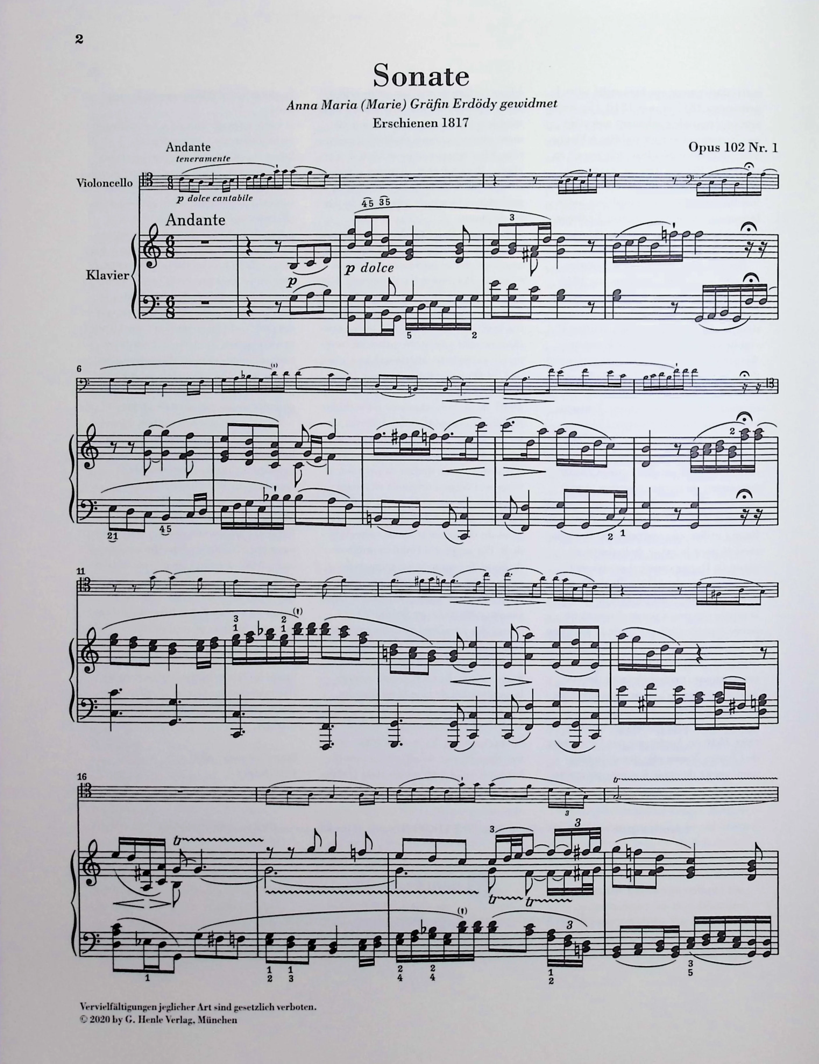 Beethoven, van Ludwig - Sonata in C major op. 102 no. 1 for Piano and Violoncello - Edited by Dufner - G. Henle Verlag - Image 2