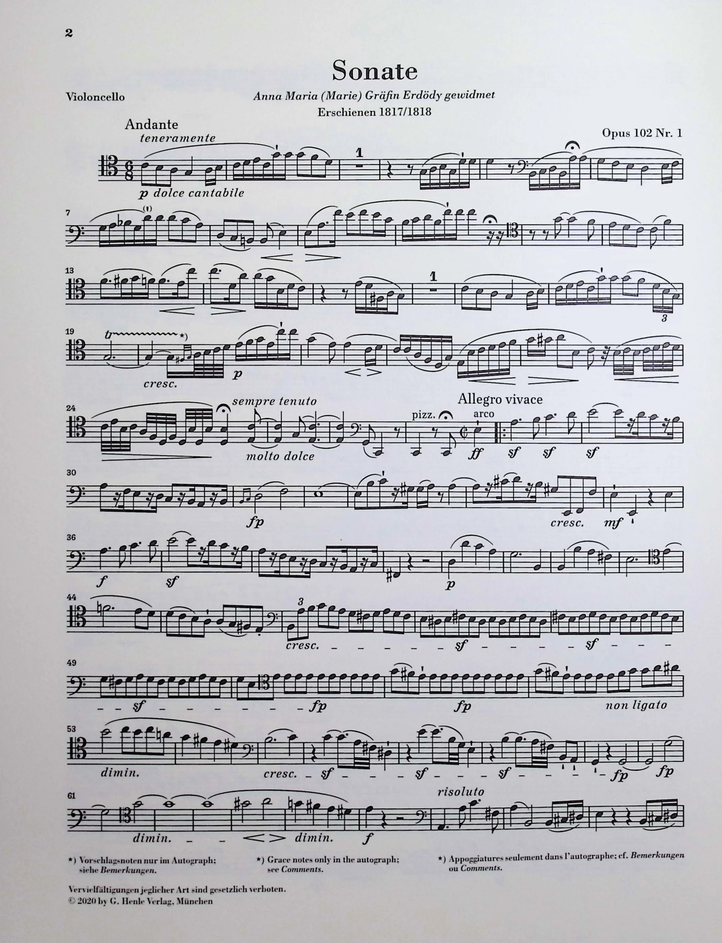 Beethoven, van Ludwig - Sonata in C major op. 102 no. 1 for Piano and Violoncello - Edited by Dufner - G. Henle Verlag - Image 3