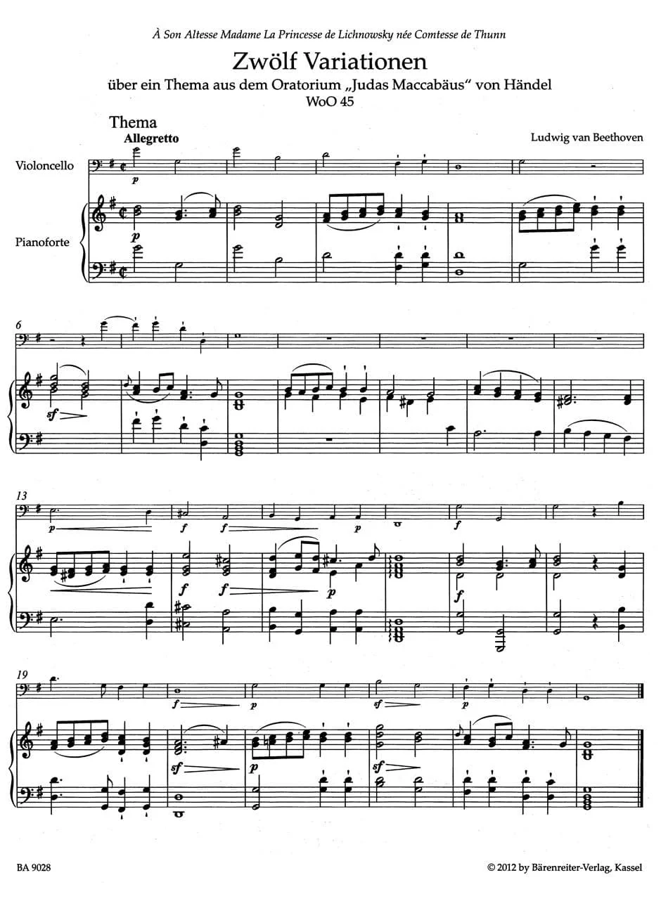 Beethoven, Ludwig van - Variations WoO 45, Op 66, WoO 46 - for Cello and Piano - edited by Jonathan Del Mar - BĂ€renreiter - Image 2