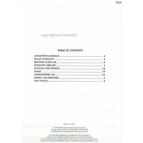 Belwin String Orchestra Folio - Volume 1 for Cello by Goldsmith/Del Borgo/Hoffer - Belwin/Mills Publication - Image 2
