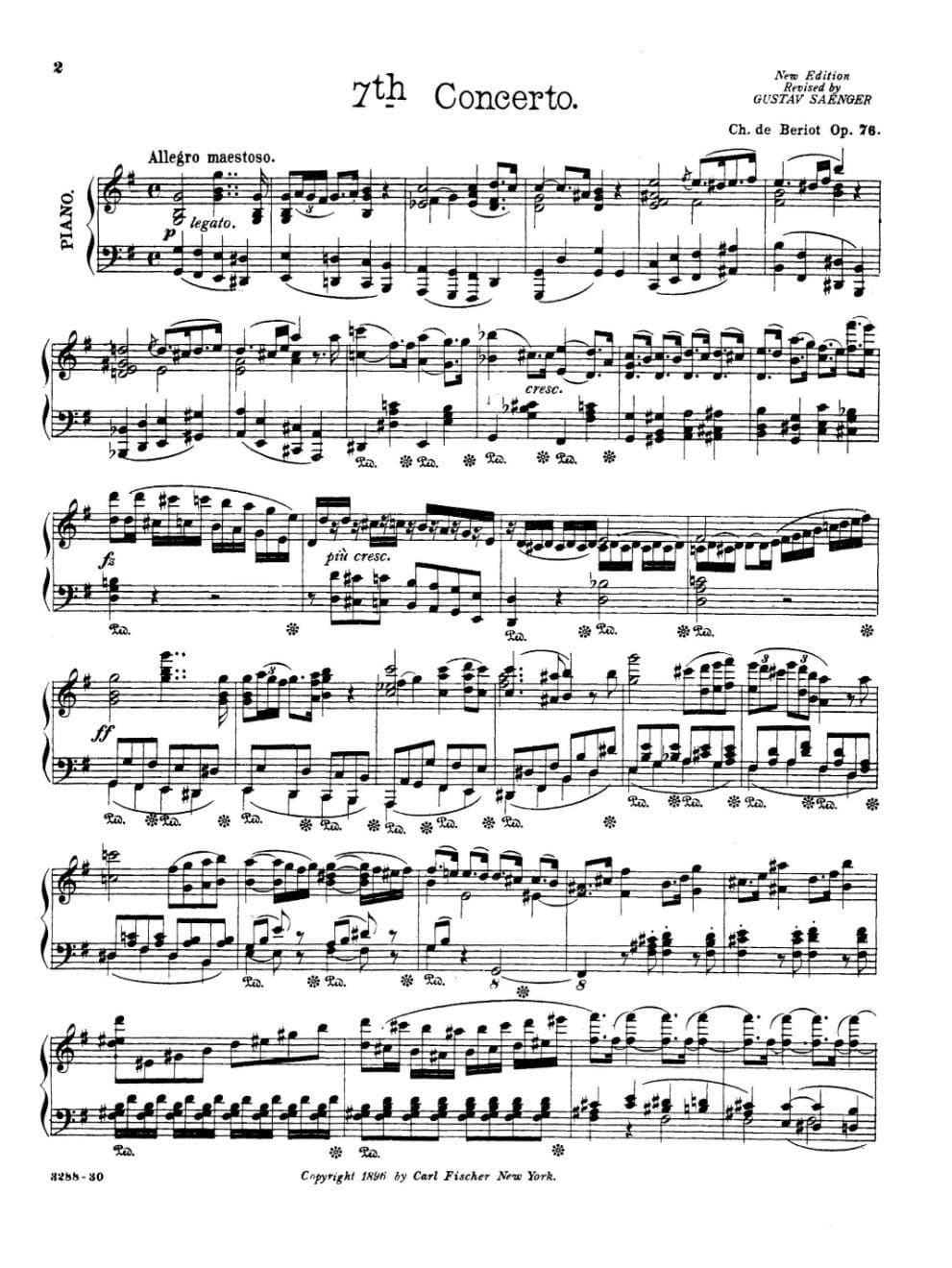 Beriot, Charles De - Concerto No 7 in G Major Op 76 for Violin and Piano - Arranged by Saenger - Fischer Edition - Image 2