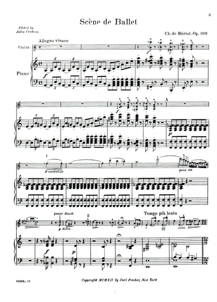 Beriot, Charles De - Scene De Ballet Op 100 for Violin and Piano - Arranged by Centano - Fischer Edition - Image 2