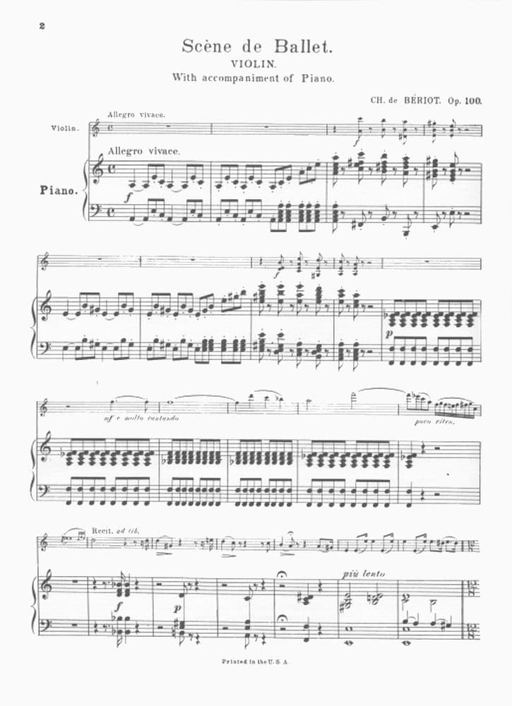 Beriot, Charles De - Scene De Ballet Op 100 for Violin and Piano - Schirmer Edition - Image 3