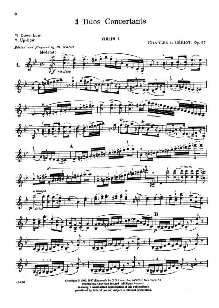 Beriot, Charles De - 3 Duos Concertants Op 57 for Two Violins - Arranged by Mittell - Schirmer Edition - Image 2