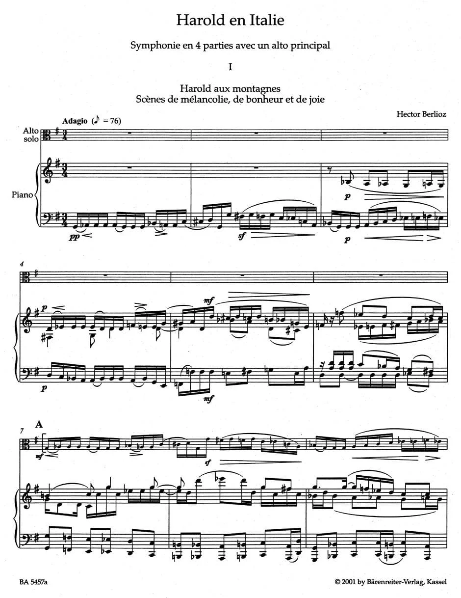 Berlioz, Hector - Harold in Italy Op 16 Score and Part for Viola and Piano - Arranged by MacDonald - Barenreiter Verlag URTEXT Edition - Image 2