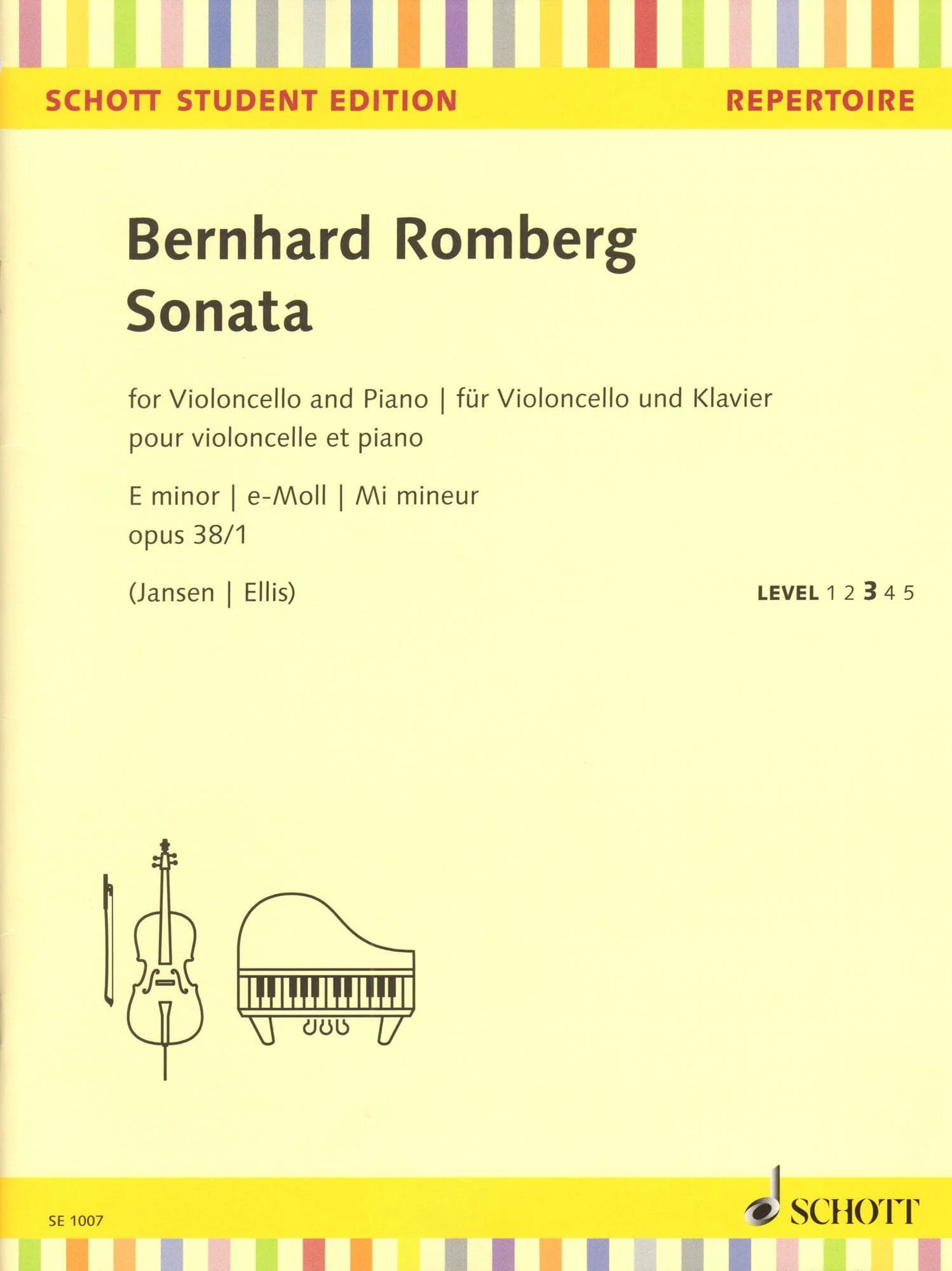Romberg, Bernhard - Sonata in E minor, Op. 38/1 - for Cello and Piano - arranged by Jansen - edited by Ellis - Schott Student Edition