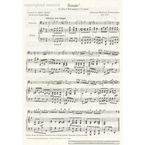 Berteau/Sammartini - Sonata in G Major for Cello and Piano - Arranged by Moffat - Schott Edition - Image 2
