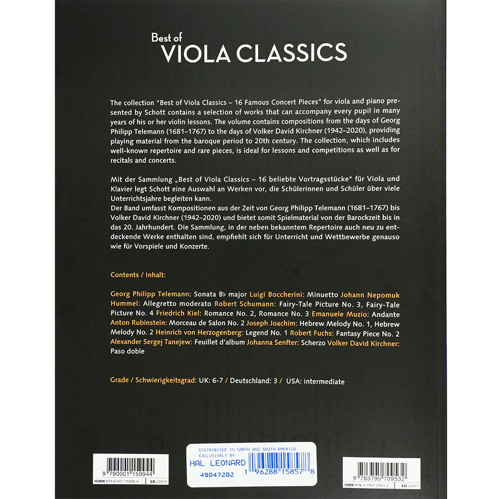 Best Of Viola Classics, 16 Famous Concert Pieces - Viola and Piano - Schott - Image 4