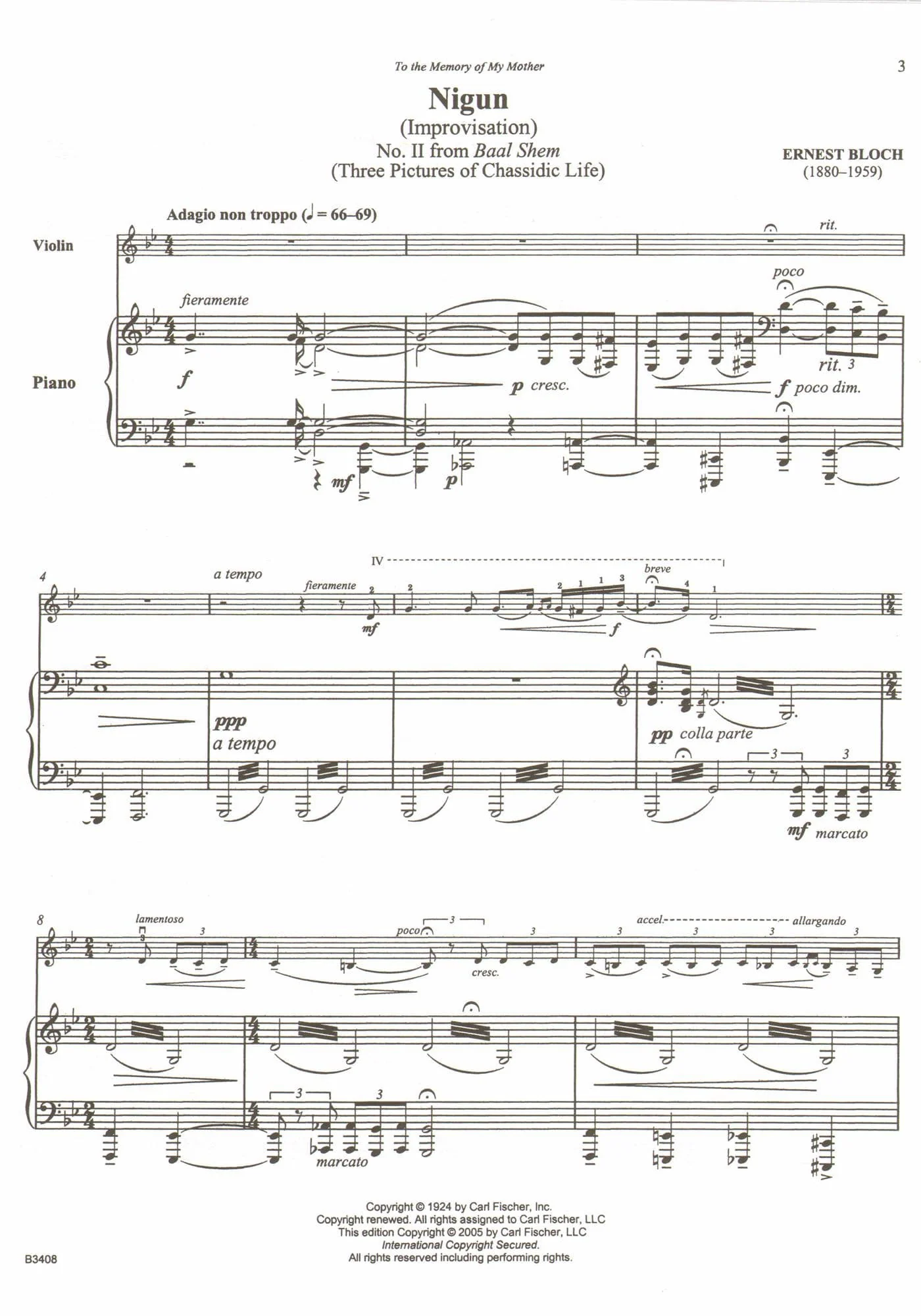 Bloch, Ernest - Nigun (Improvisation) No. 2 from "Baal Shem" (Three Pictures of Chassidic Life) - for Violin with Piano or Audio Accompaniment - Carl Fischer - Image 2