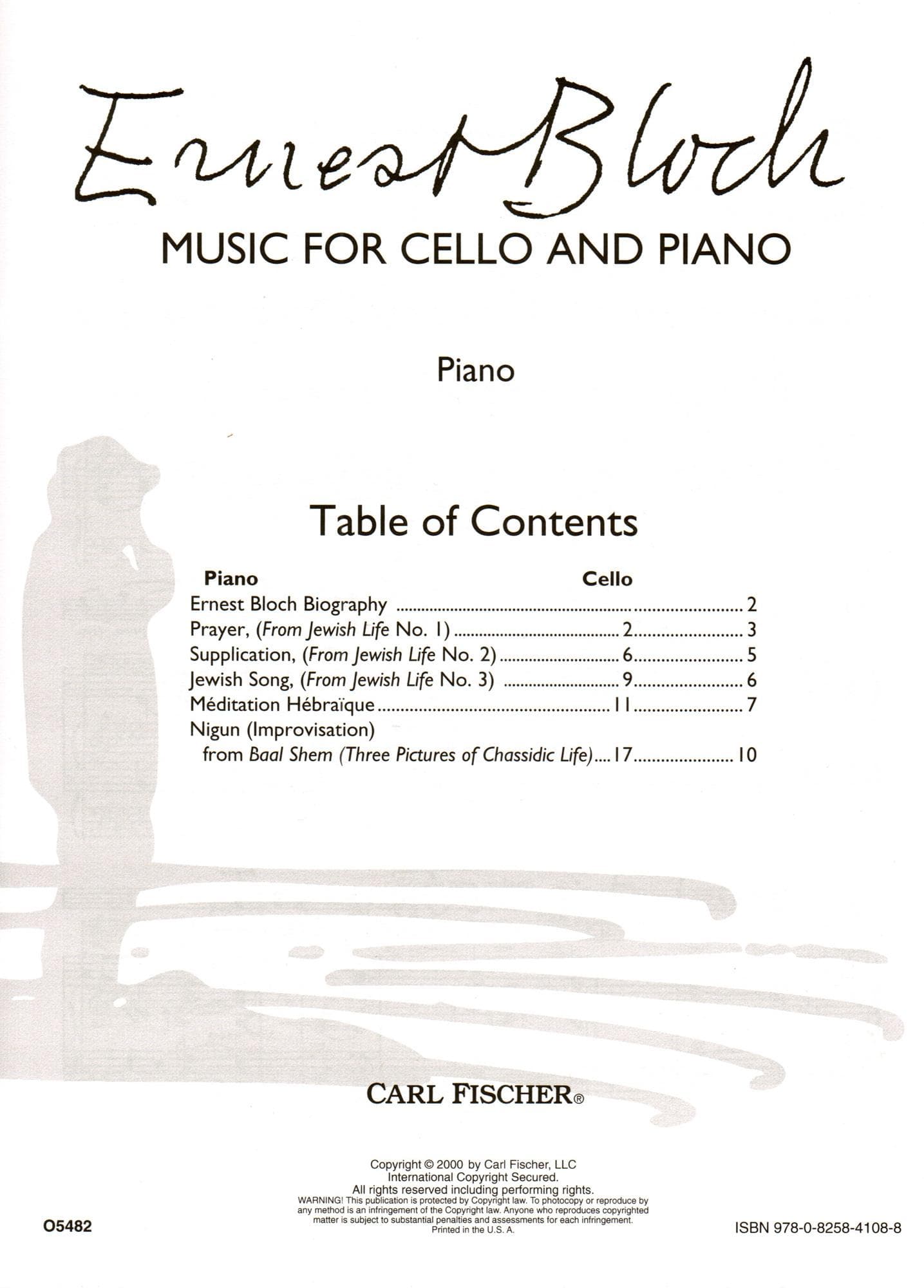 Bloch, Ernest - Music for Cello and Piano - Arranged by Kindler-Schuster - Fischer Edition - Image 2