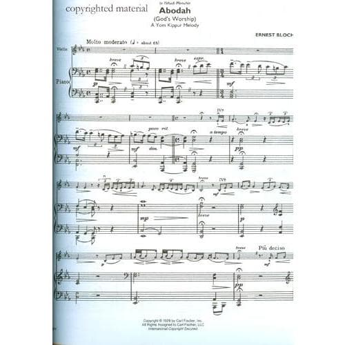 Bloch, Ernest - Music for Violin and Piano Score and Part - Fischer Edition - Image 3