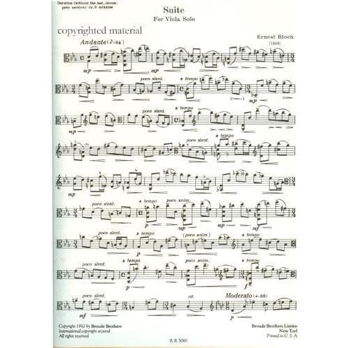 Bloch, Ernest - Suite for Solo Viola - Broude Brothers Edition - Image 2