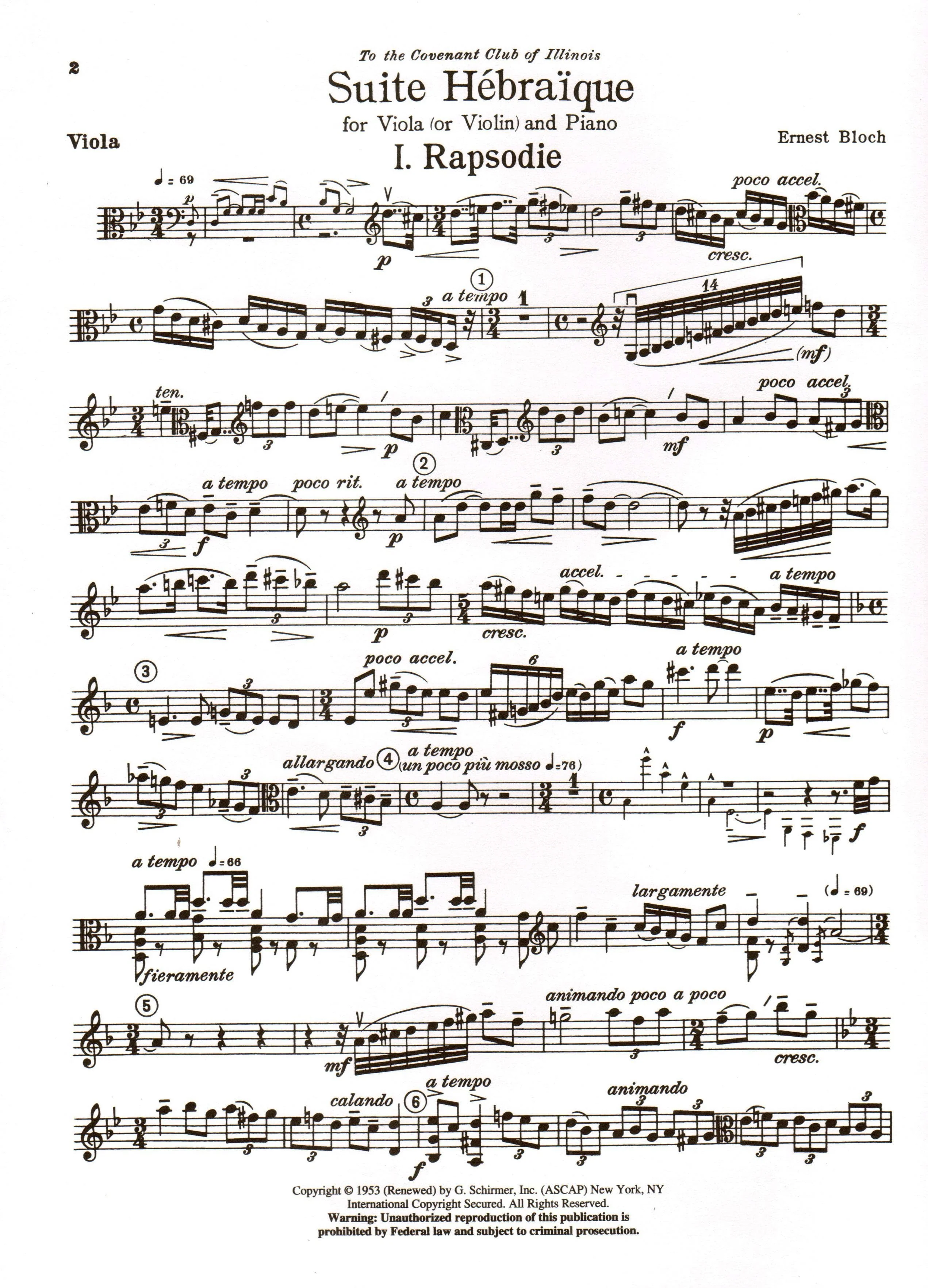 Bloch, Ernest - Suite Hebraique - Viola (or Violin) and Piano - G Schirmer Edition - Image 3
